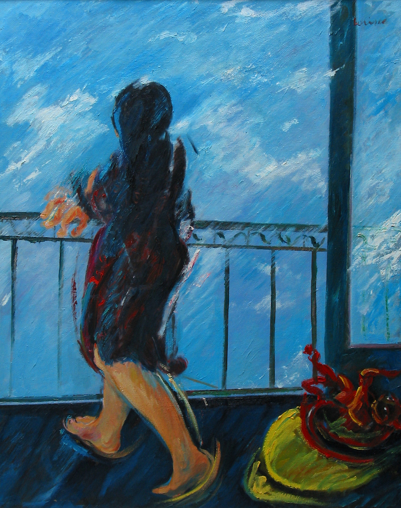 Felice Lovisco, Figura al balcone, olio su tela