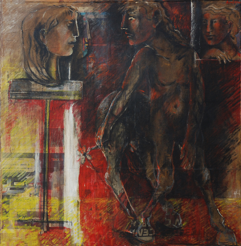 Felice Lovisco, Centauro innamorato, 2006, tecnica su carta intelata, 100,5x100,5 cm